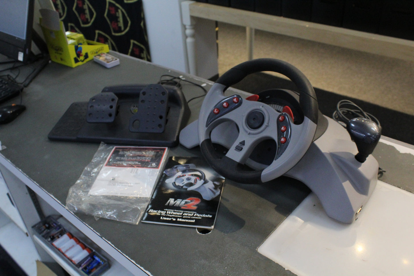 Mad Catz MC2 Racing Wheel And Pedals For the PlayStation One (in box) LOCAL PICK UP ONLY